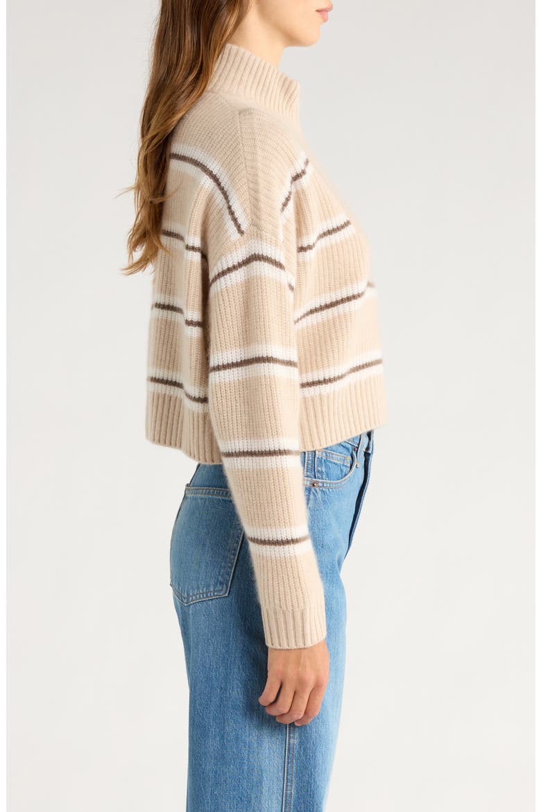 Hampton Crop Half Zip Cashmere Sweater, Alternate, color, WHISPER STRIPE