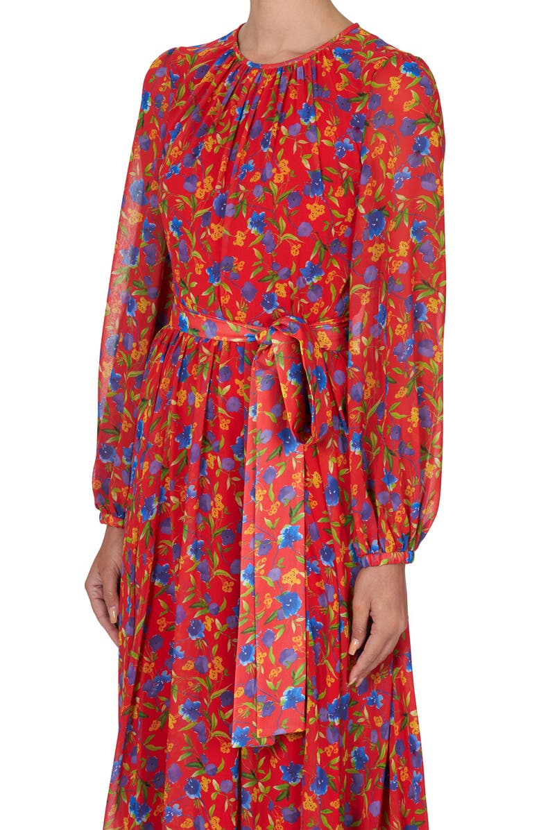 Carolina Herrera Floral Print Long Sleeve Chiffon Dress, Alternate, color, 