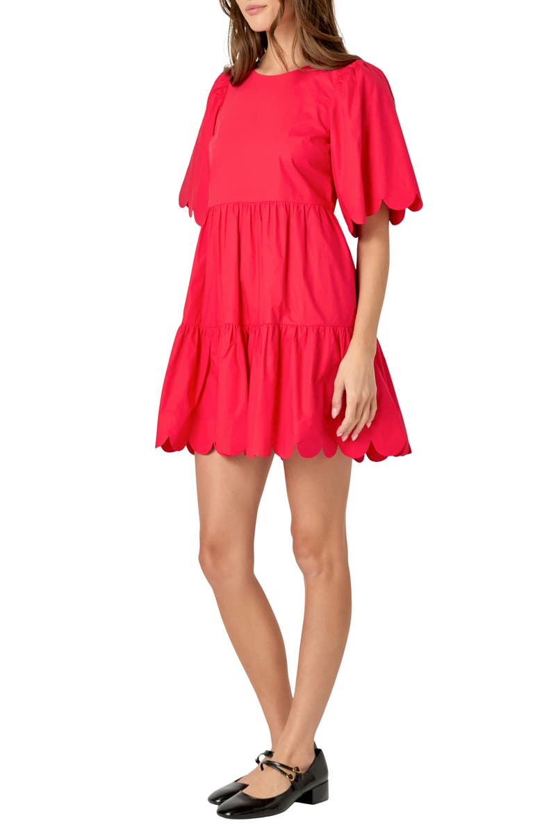 English Factory Scallop Minidress, Alternate, color, Red