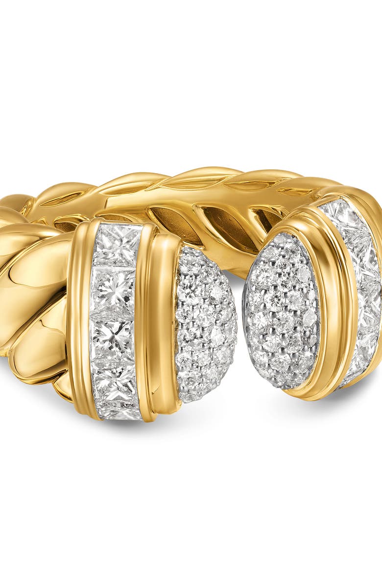 David Yurman Sculpted Cable Open Cocktail Ring in 18K Yellow Gold with Diamonds, 12.4mm, Alternate, color, Diamond