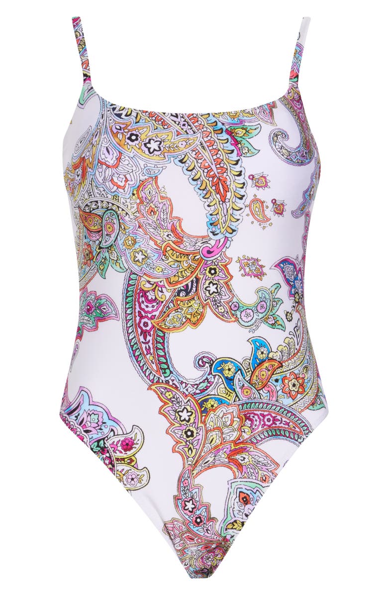 L'AGENCE Remi Bright Paisley One-Piece Swimsuit, Main, color, White Multi