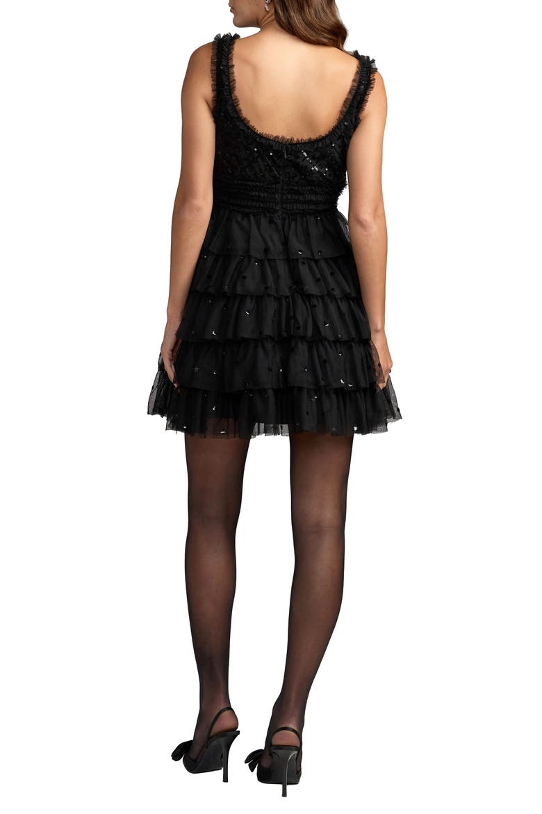 Sequin Tiered Ruffle Mini Dress, Alternate, color, Black