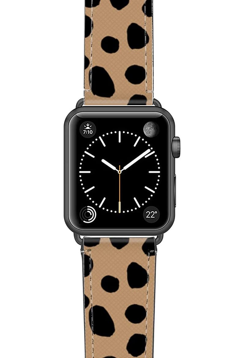 Cheetah Dots Saffiano Faux Leather Apple Watch® Strap, Main, color, CHEETAH/ SPACE GREY