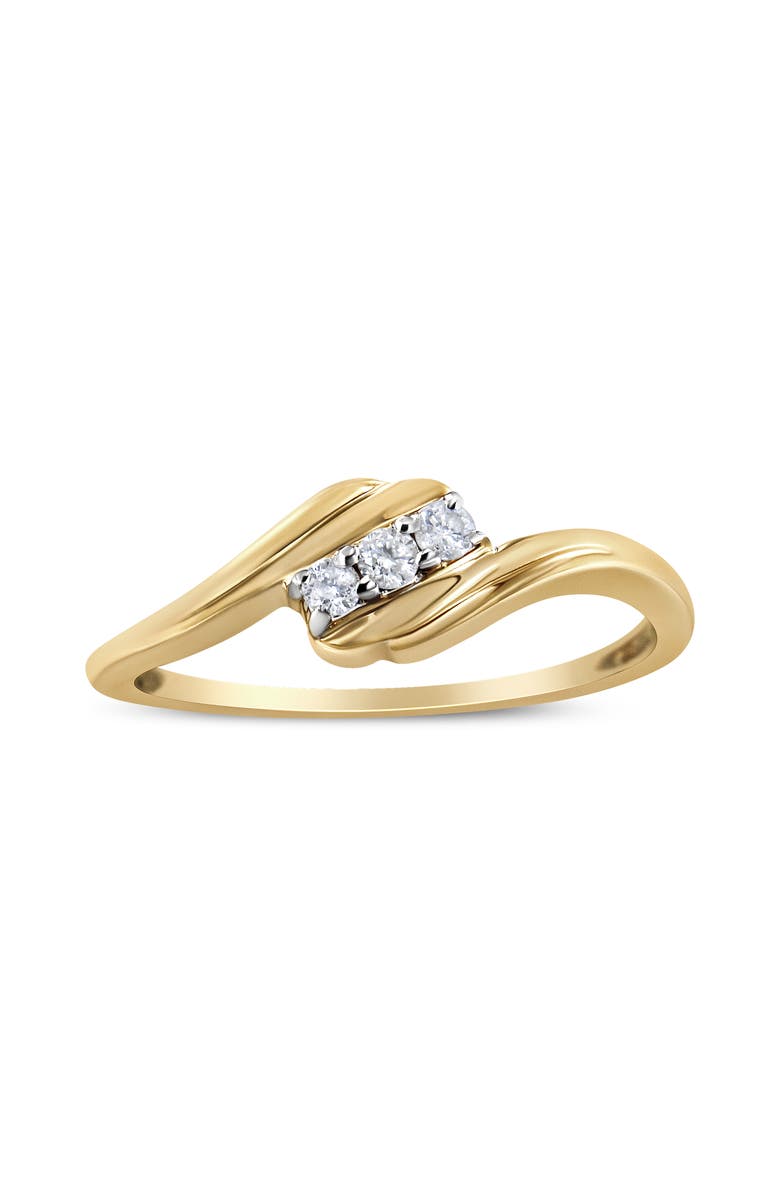 Haus of Brilliance 10K Yellow Gold over Silver 1/10 Cttw Diamond Three-Stone Bypass Ring, Alternate, color, Yellow Gold Over Silver