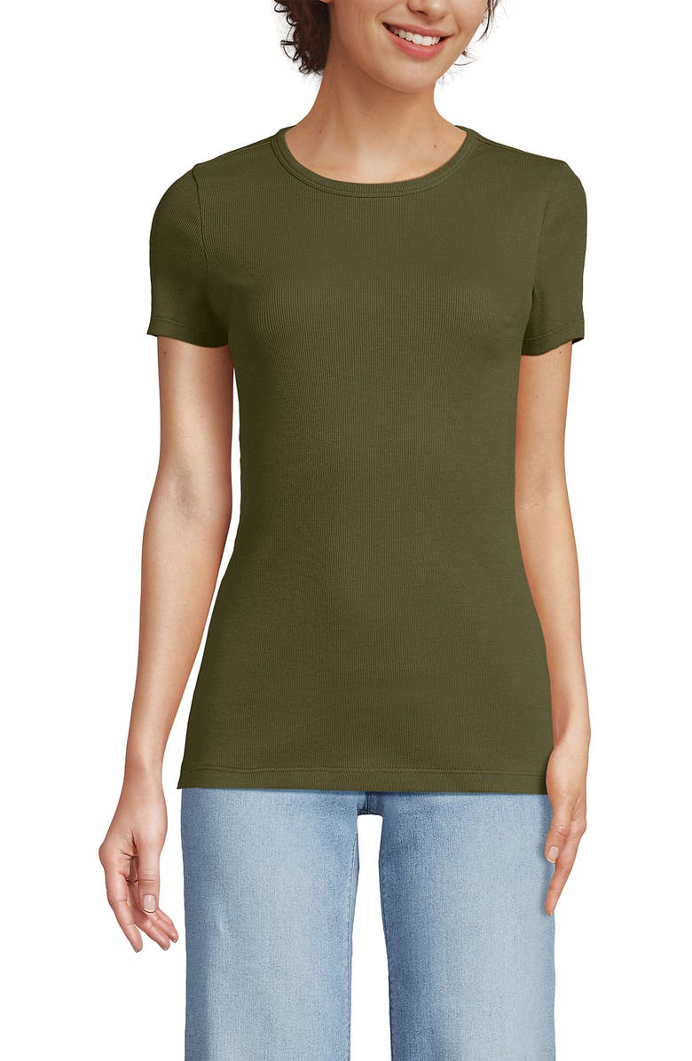 Lands' End Cotton Rib T-shirt, Main, color, Olive Drab