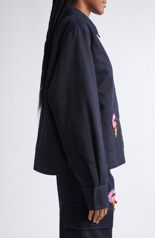 Area Flower Embellished Cargo Jacket In Blue