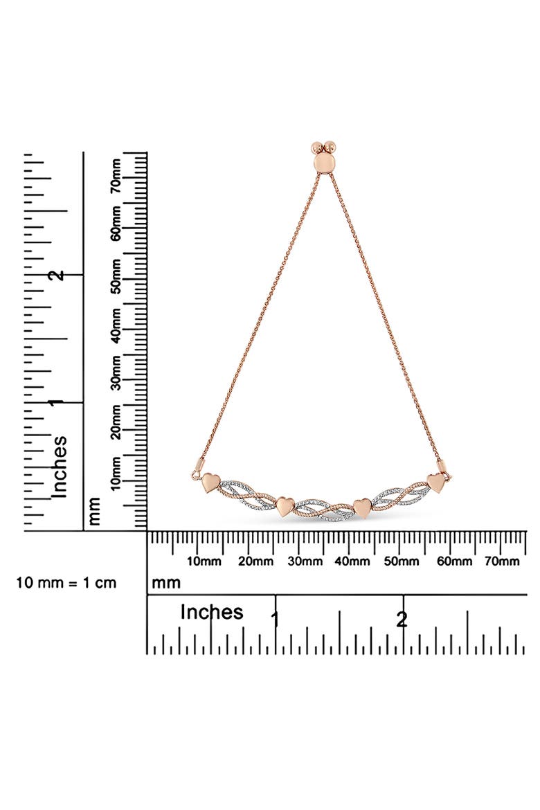 14K Rose Gold Plated Silver Diamond Accent Link and Heart Adjustable Bolo Bracelet, Alternate, color, Pink
