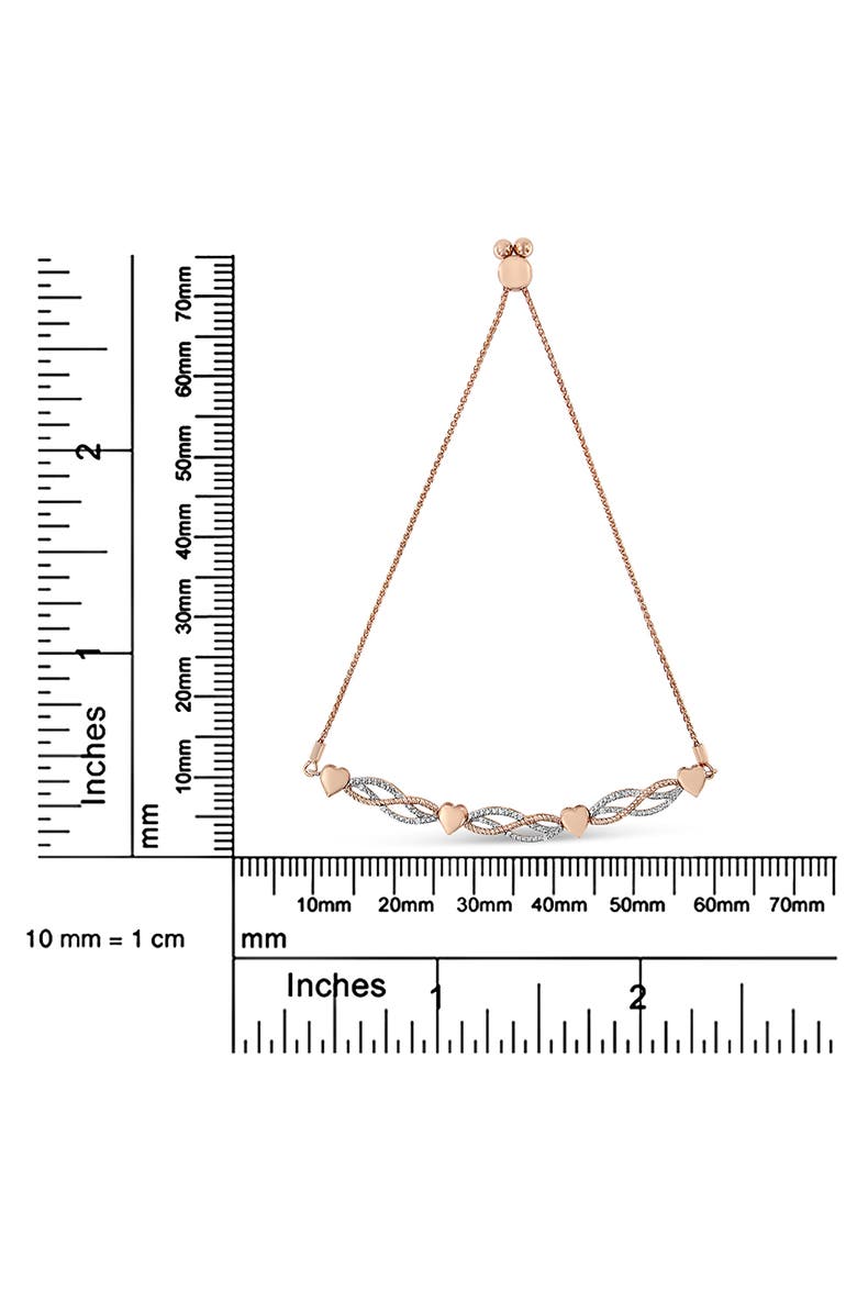 Haus of Brilliance 14K Rose Gold Plated Silver Diamond Accent Link and Heart Adjustable Bolo Bracelet, Alternate, color, Pink