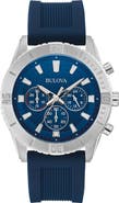 BULOVA Chronograph Quartz Silicone Strap Watch, 43mm