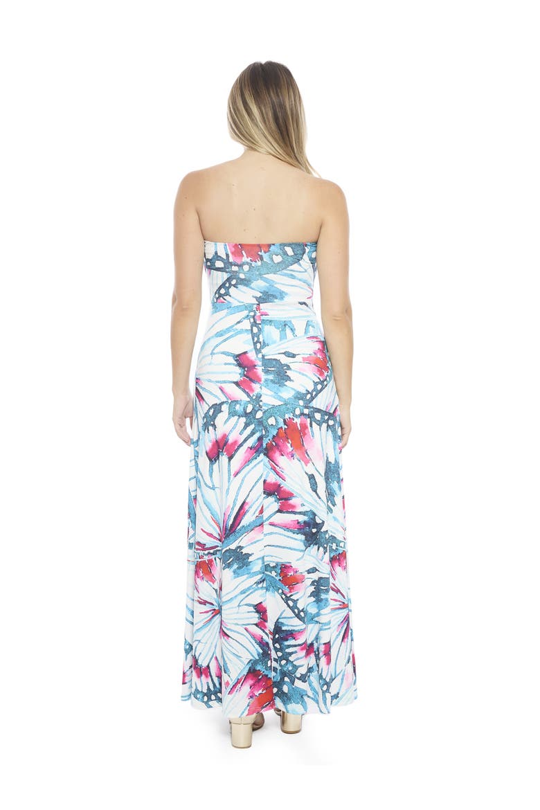 Womens Butterfly A-Line Strapless Pocket Maxi Dress, Alternate, color, Blue Multi
