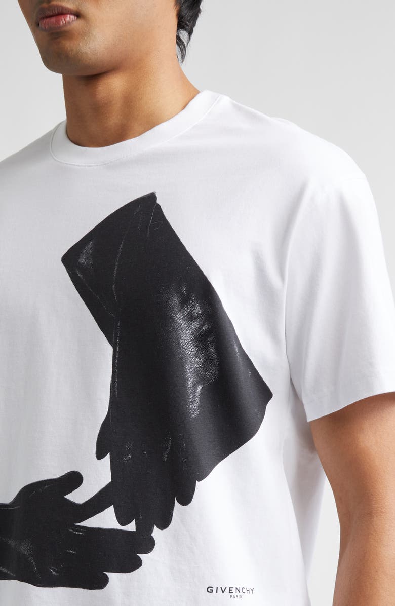 Givenchy Regular Fit Gloves Trompe l'Oeil Print T-Shirt, Alternate, color, White