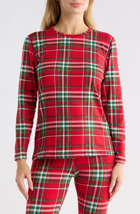 Plaid Crewneck Long Sleeve Insulated Top