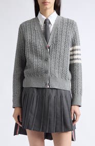 Thom Browne Anchor Intarsia Cable Knit Cardigan
