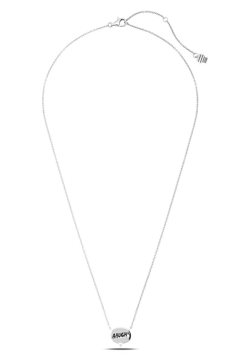 x Peanuts® AAUGH! Thought Bubble Pendant Necklace, Alternate, color, PURE PLATINUM / CLEAR STONE