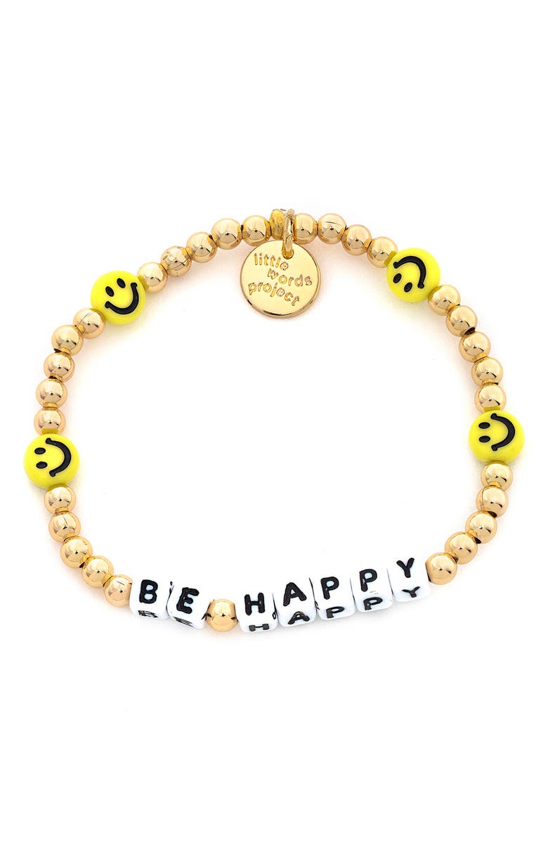 Little Words Project Be Happy Beaded Stretch Bracelet, Main, color, 
