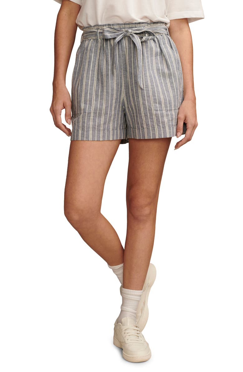 Lucky Brand Tie Waist Hemp & Cotton Shorts, Main, color, Indigo Stripe