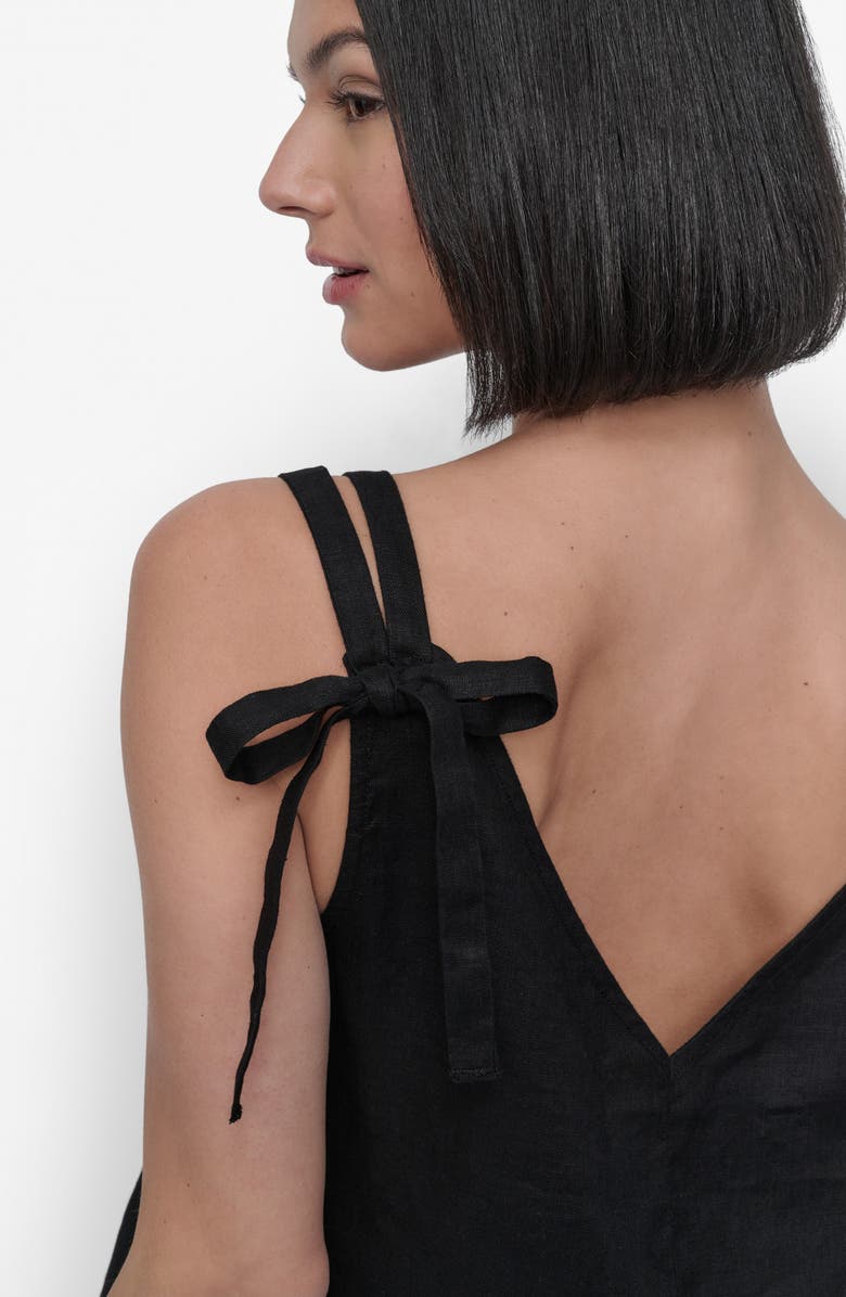 DKNY Tie Strap Linen Top, Alternate, color, Black