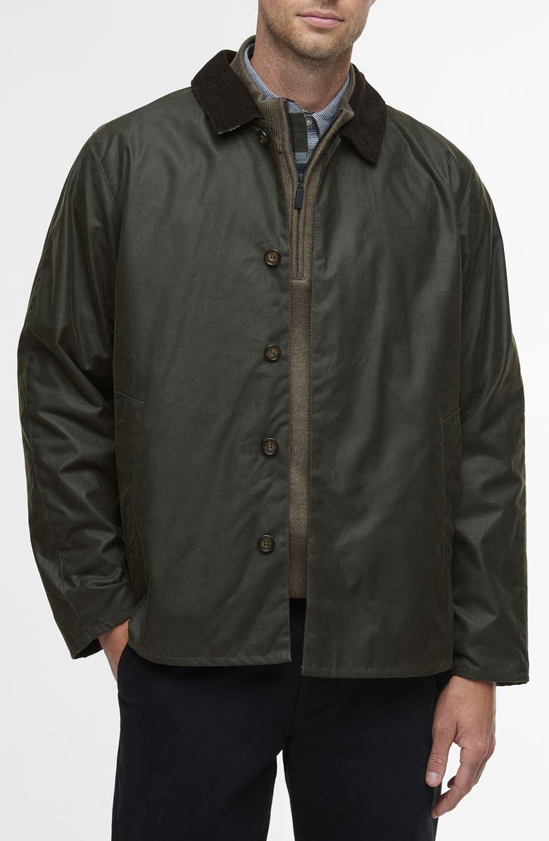 Barbour Lorden Waxed Mackintosh Jacket, Main, color, Olive
