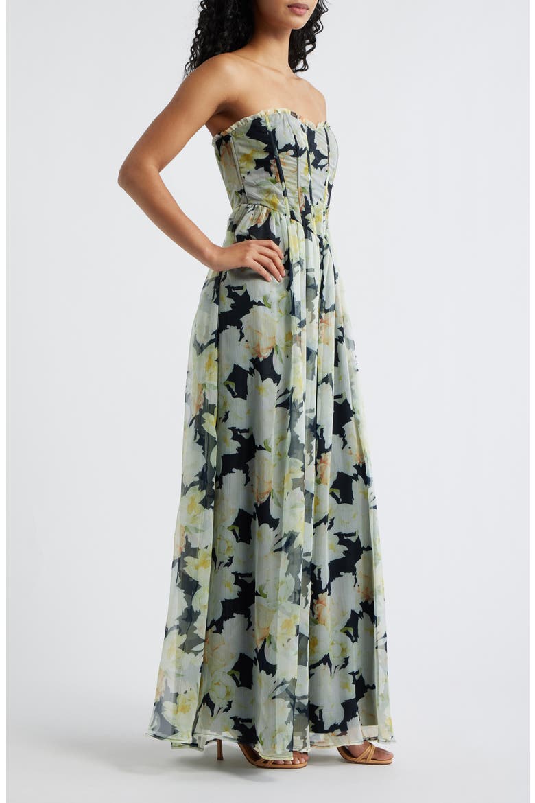 Remi Floral Strapless Corset Maxi Dress, Alternate, color, BLACK FLORAL