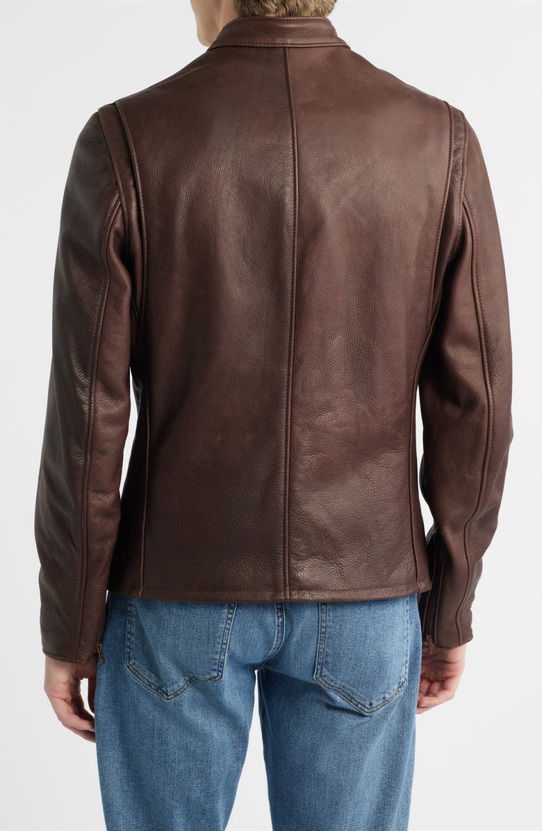 Schott NYC Café Racer Oil Tanned Leather Moto Jacket, Alternate, color, Dark Brown
