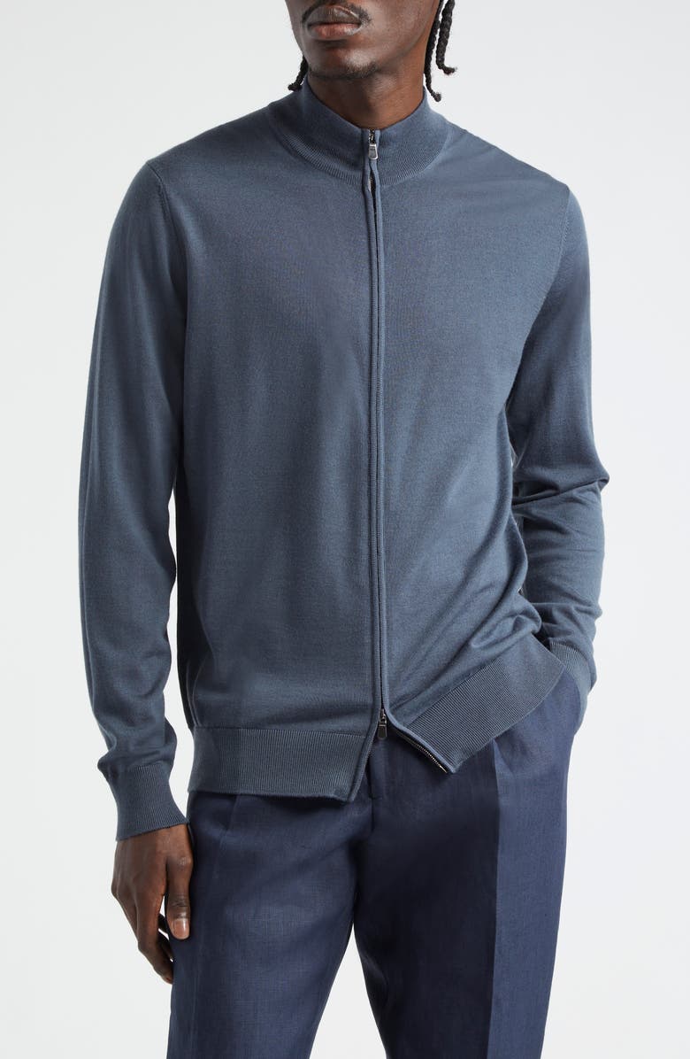 Thom Sweeney Mock Neck Zip Cardigan, Main, color, Slate Blue