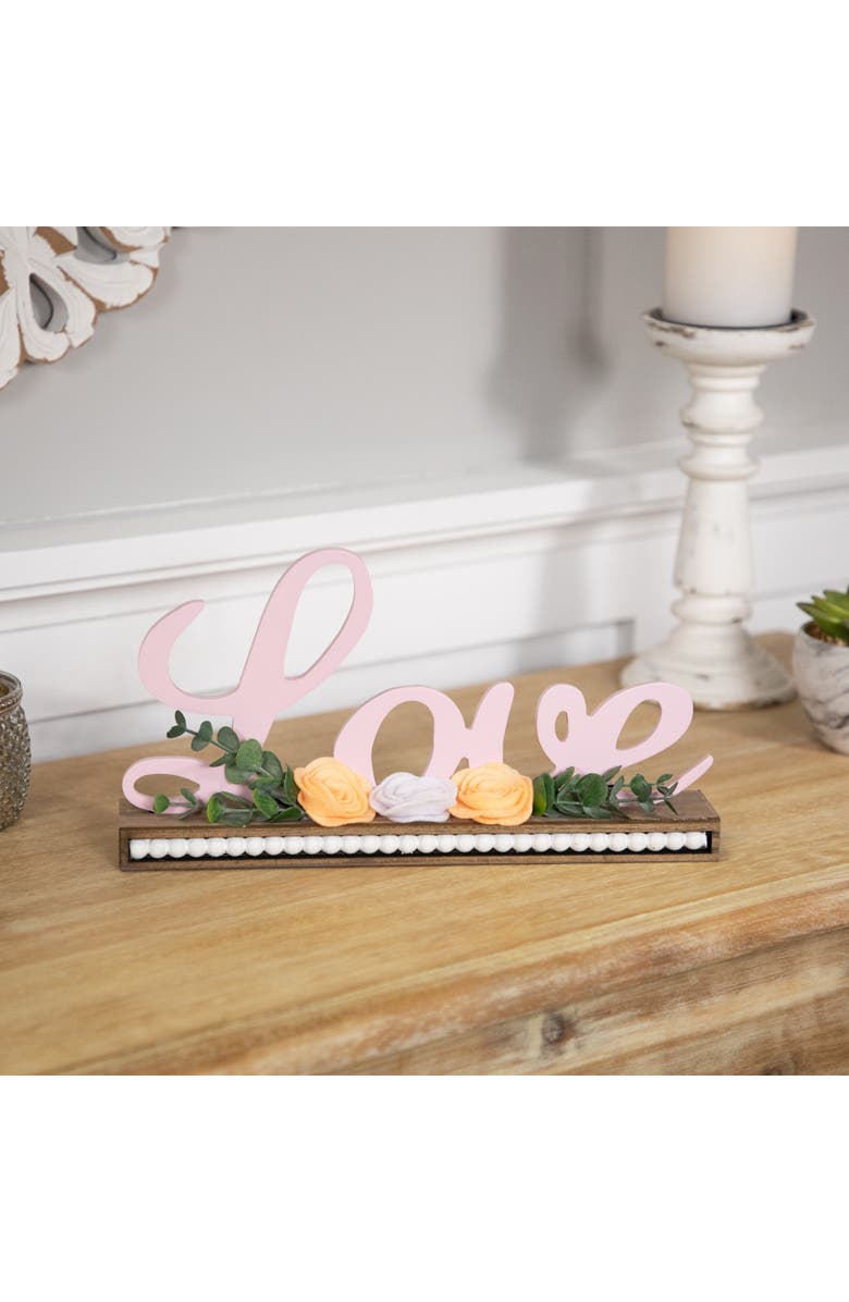 Northlight Love with Flowers Wooden Valentine's Day Sign - 11.25", Alternate, color, Pink