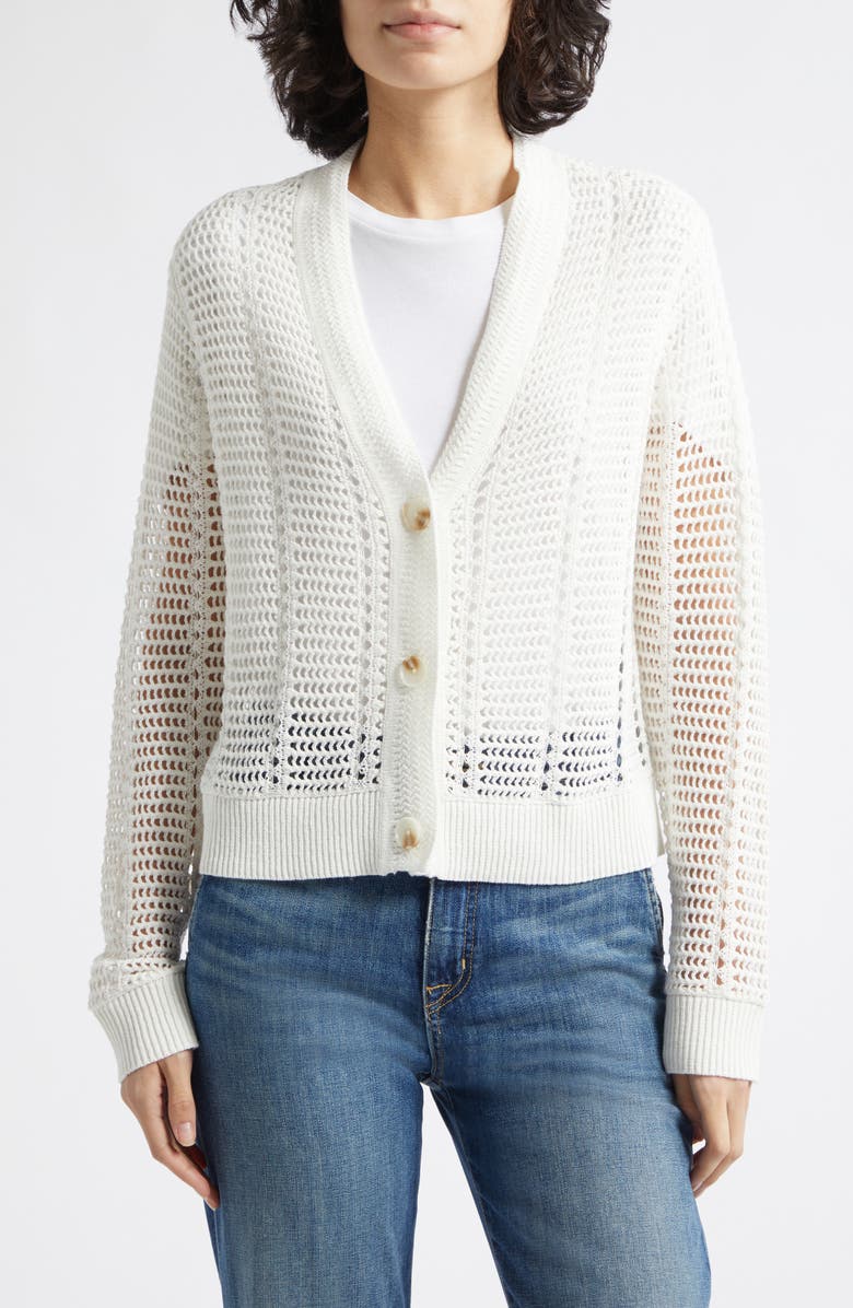 Reiss Star Open Stitch Cotton Blend Cardigan, Main, color, Ivory