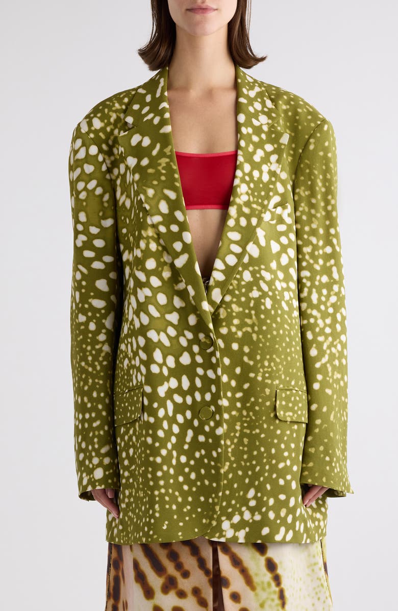 Dries Van Noten Basti Orchid Spots Single Breasted Blazer, Main, color, Khaki