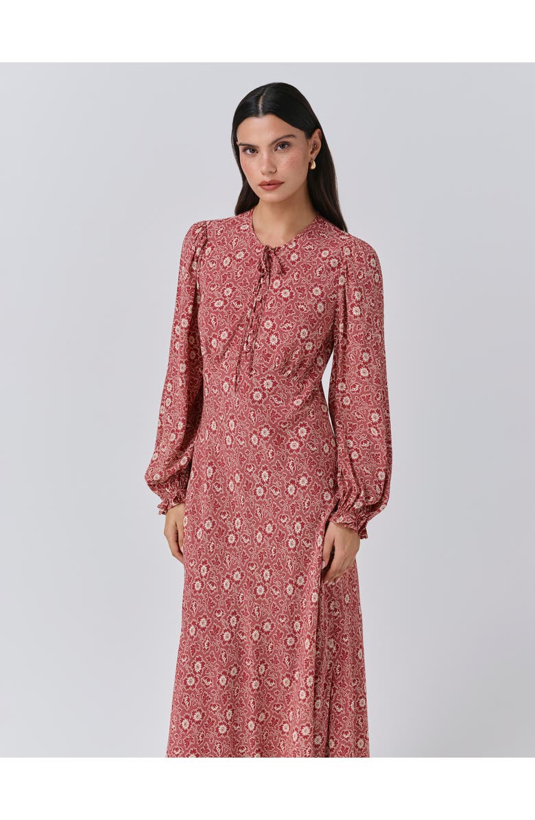 Ghost London Stella Floral Crepe Tie Front Midi Dress, Alternate, color, Red Ditsy