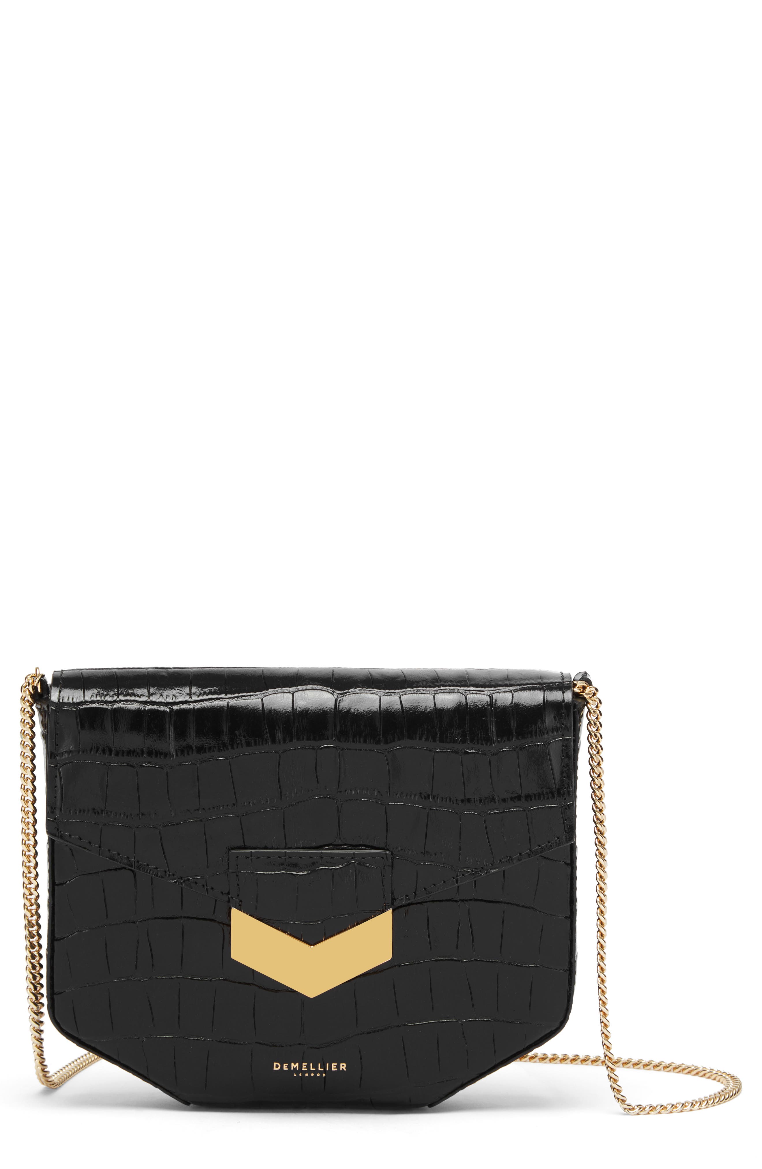 DeMellier Mini London Croc Embossed Leather Shoulder Bag, Main, color, 