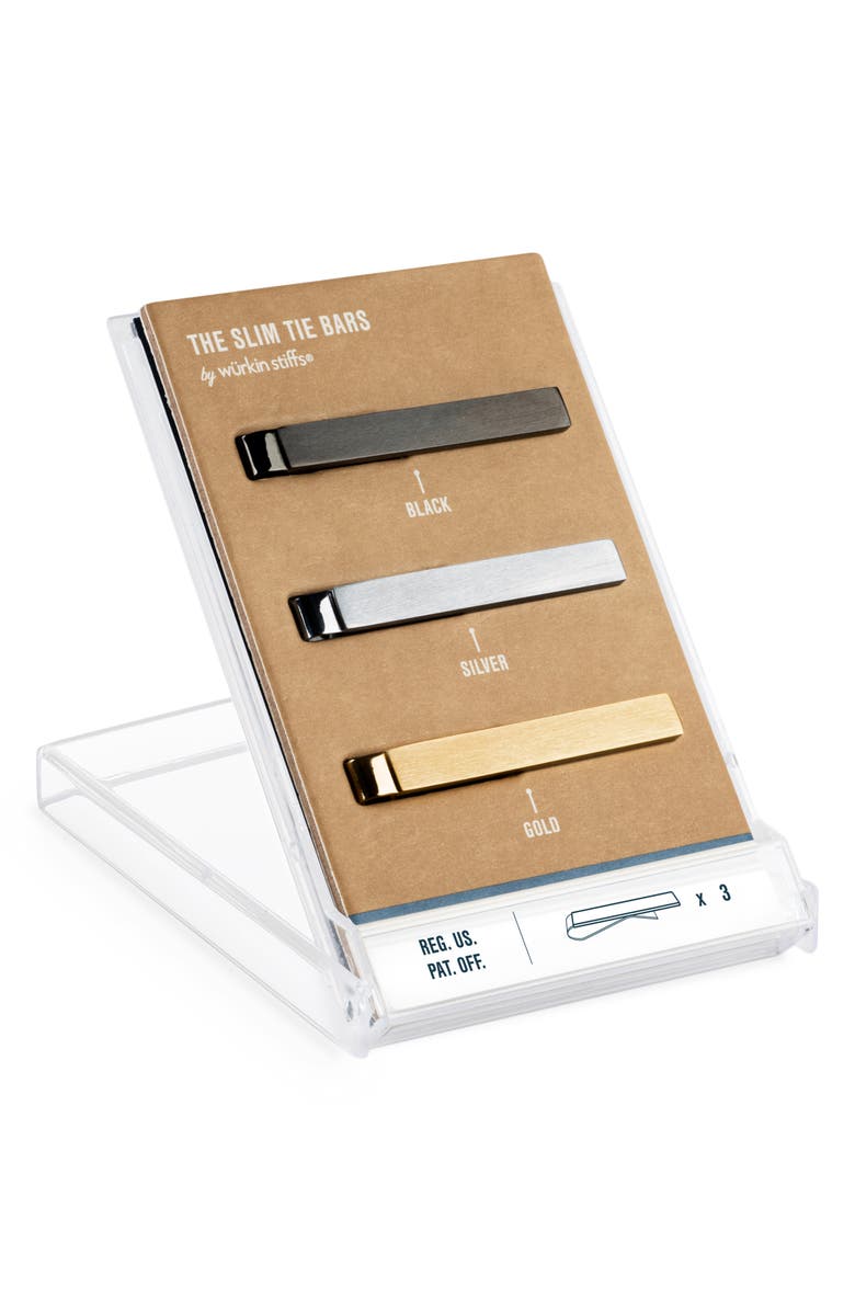 Würkin Stiffs Set of 3 Slim Tie Bars, Alternate, color, Gold