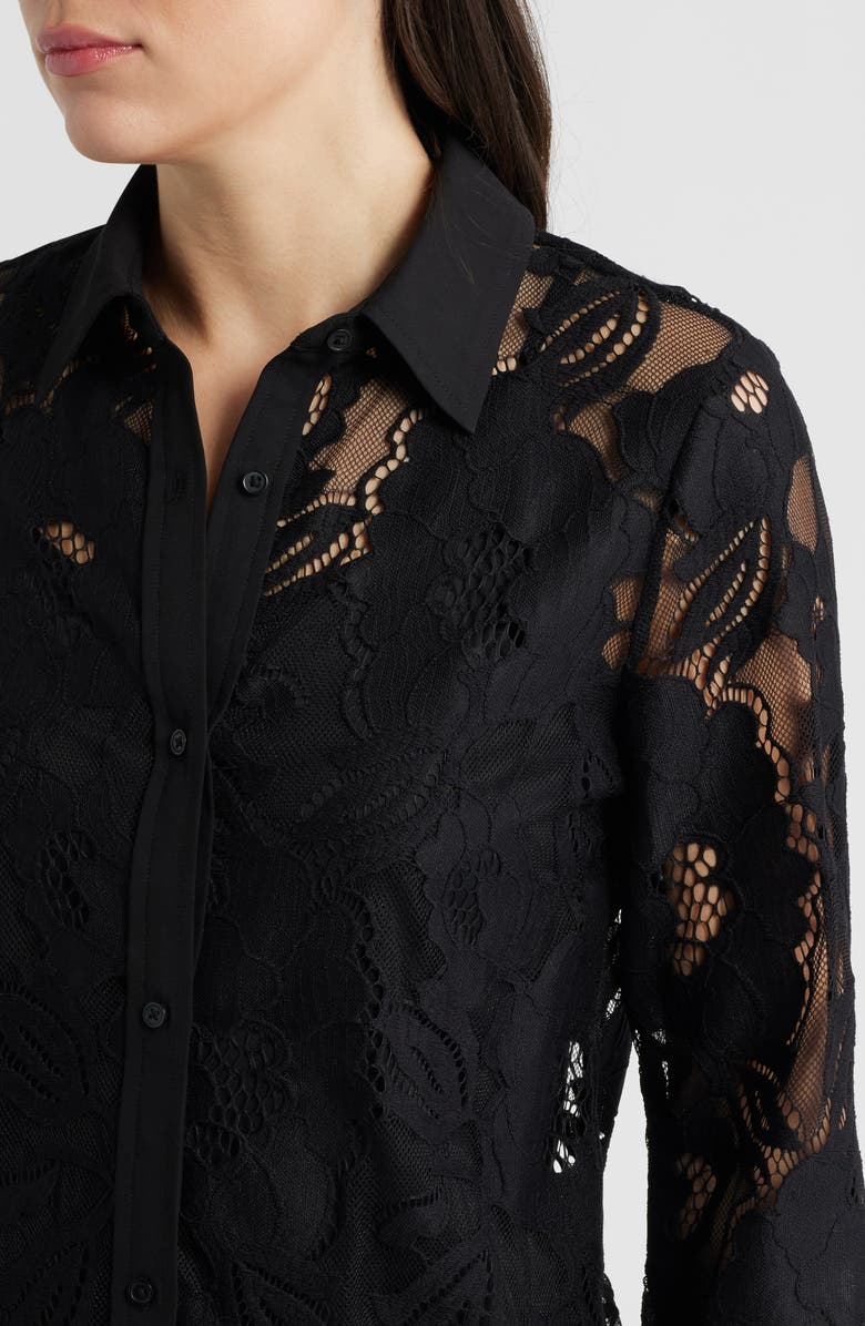 Anne Klein Lace Button-Up Shirt, Alternate, color, Anne Black