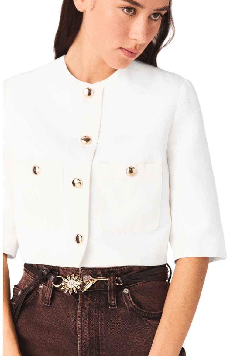 Short linen blend jacket, Alternate, color, White