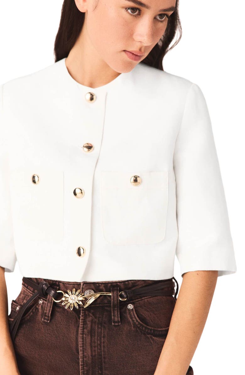 maje Short linen blend jacket, Alternate, color, White