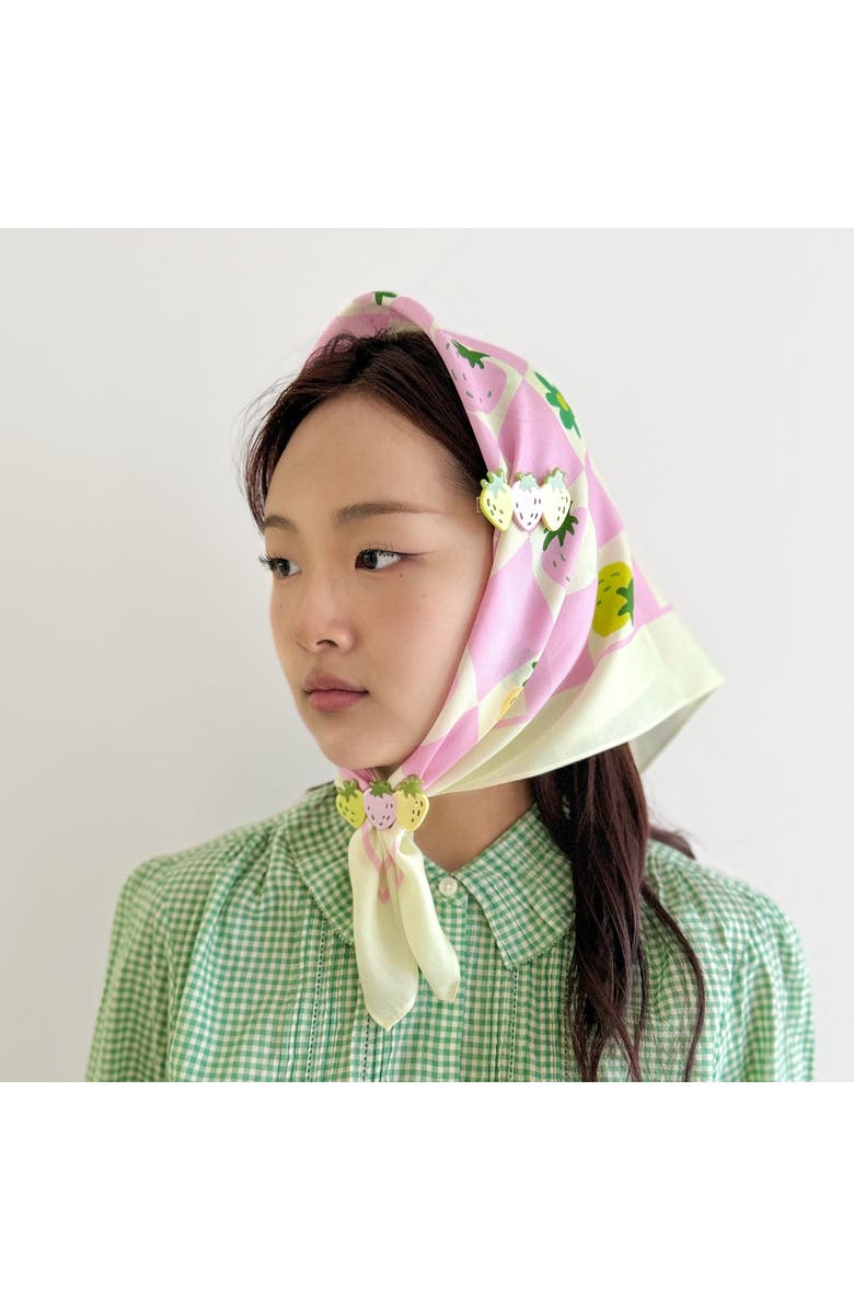 Centinelle Strawberry Checkers Cotton Silk Bandana, Alternate, color, 