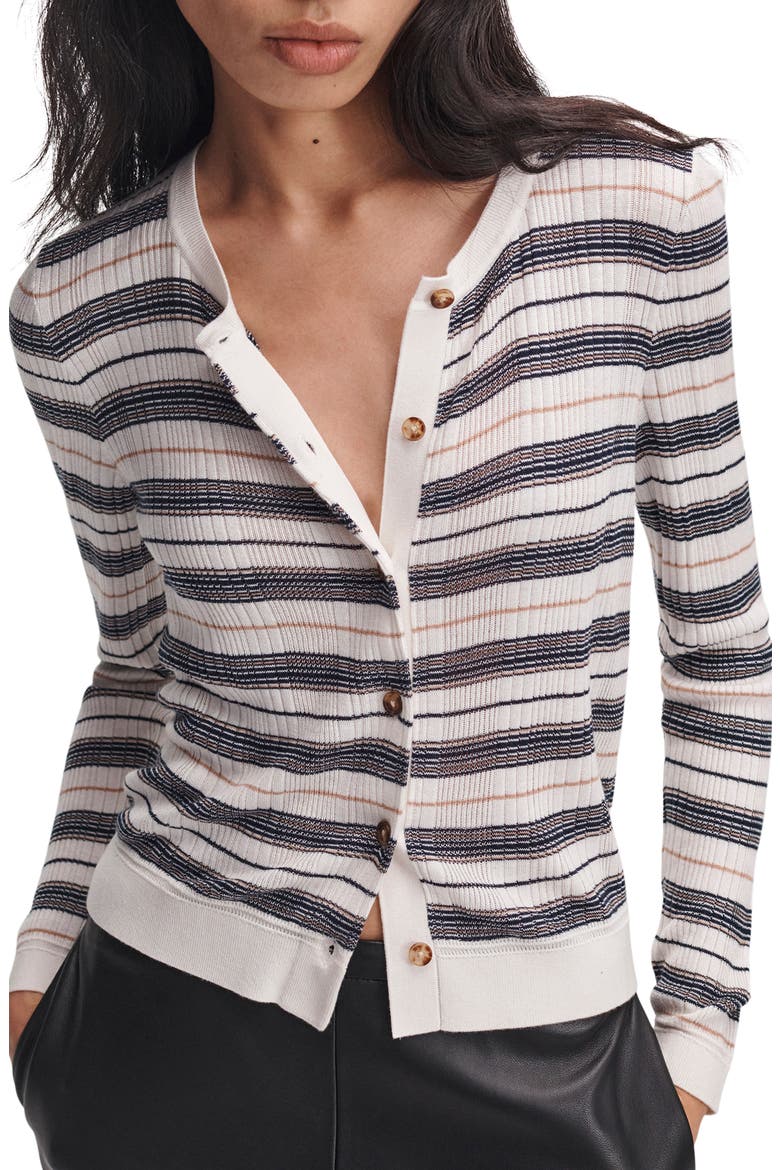 Teresa Stripe Silk Blend Cardigan, Alternate, color, IVR MULTI