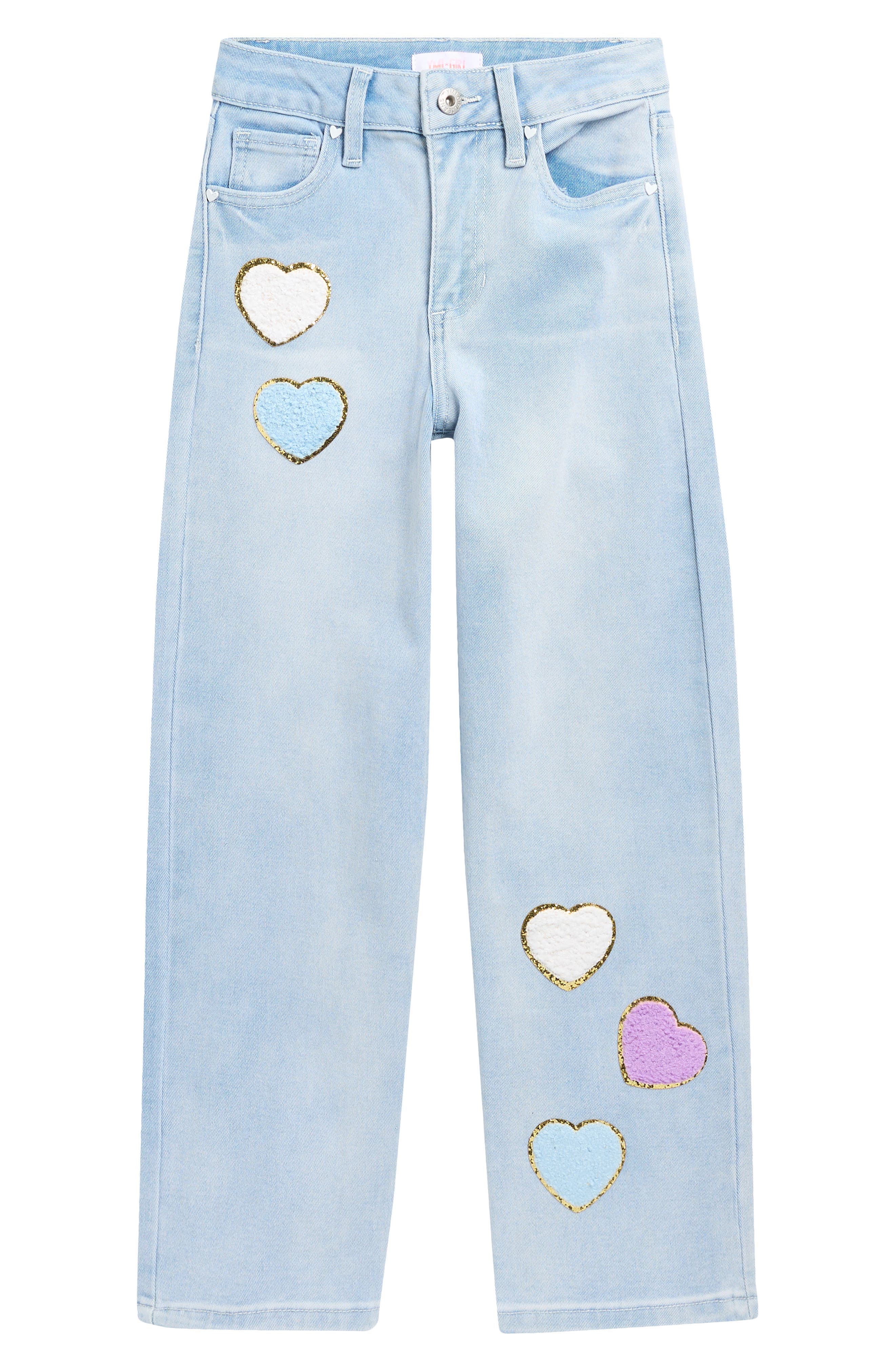 YMI Kids' Chenille Heart Patch Straight Leg Jeans