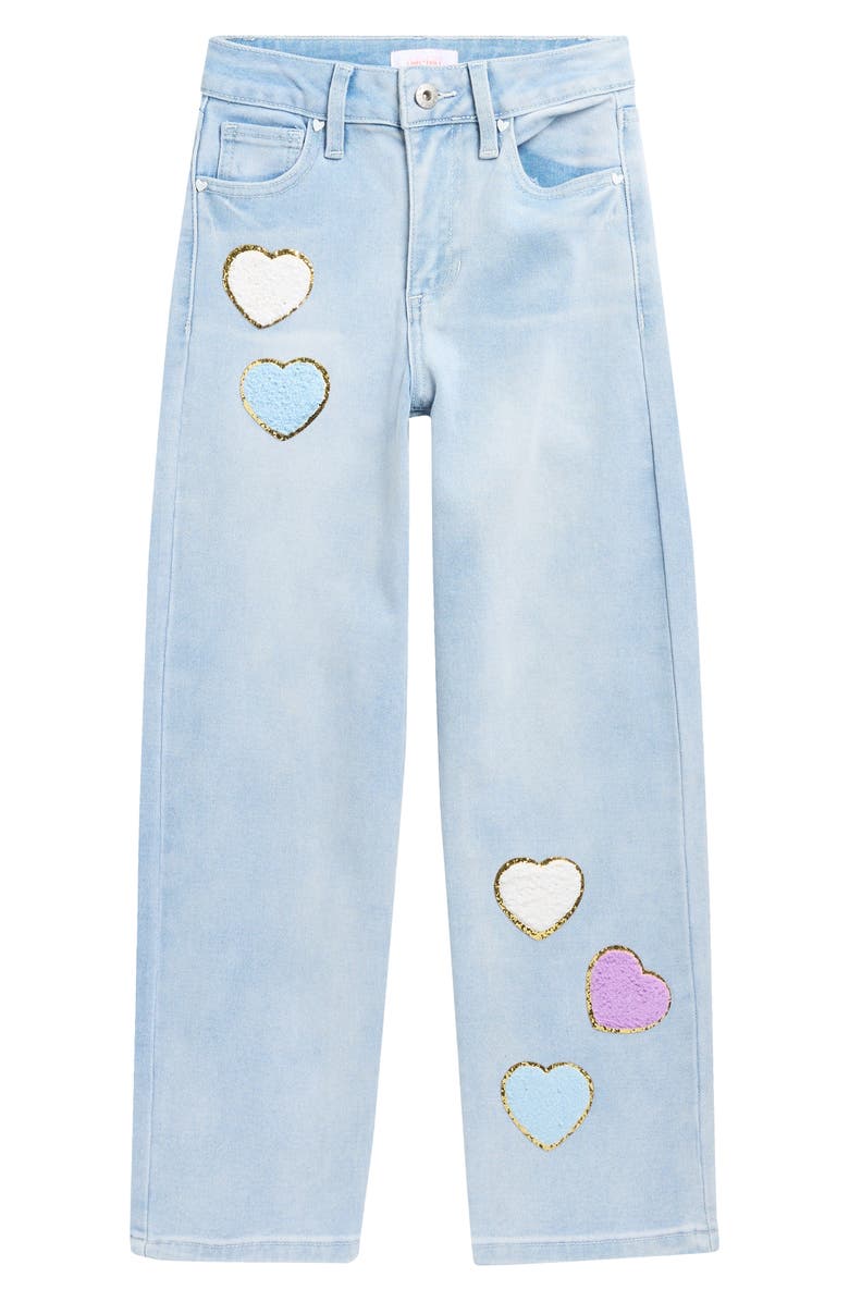 YMI Kids' Chenille Heart Patch Straight Leg Jeans, Main, color, Light