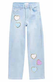 YMI Kids' Chenille Heart Patch Straight Leg Jeans