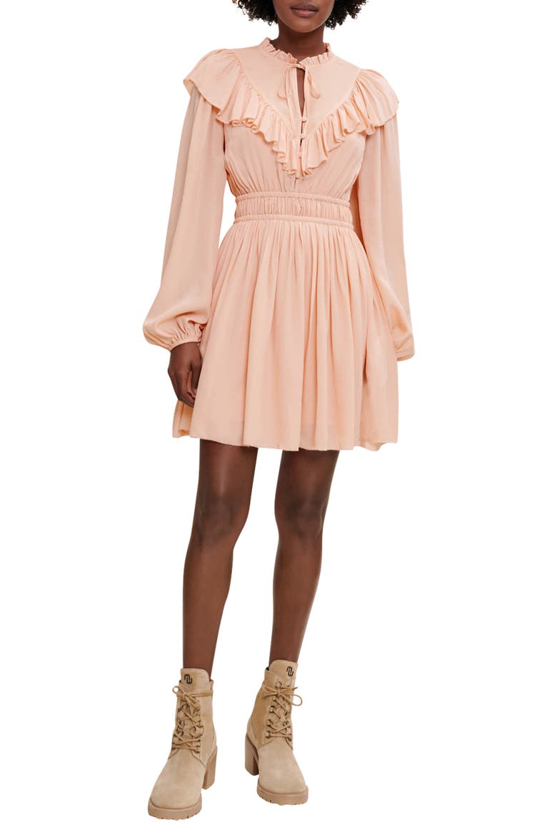Riava Long Sleeve Ruffle Bib Dress, Main, color, PALE PINK