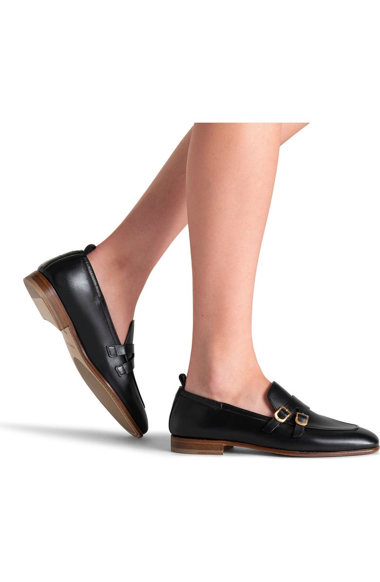 Magnanni Bella Double Buckle Loafer, Alternate, color, Black