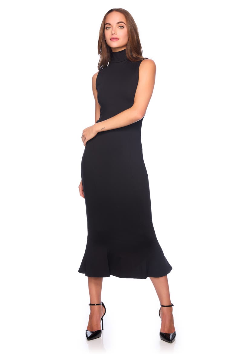 Mock Neck Trumpet Hem Midi Dress, Alternate, color, BLACK