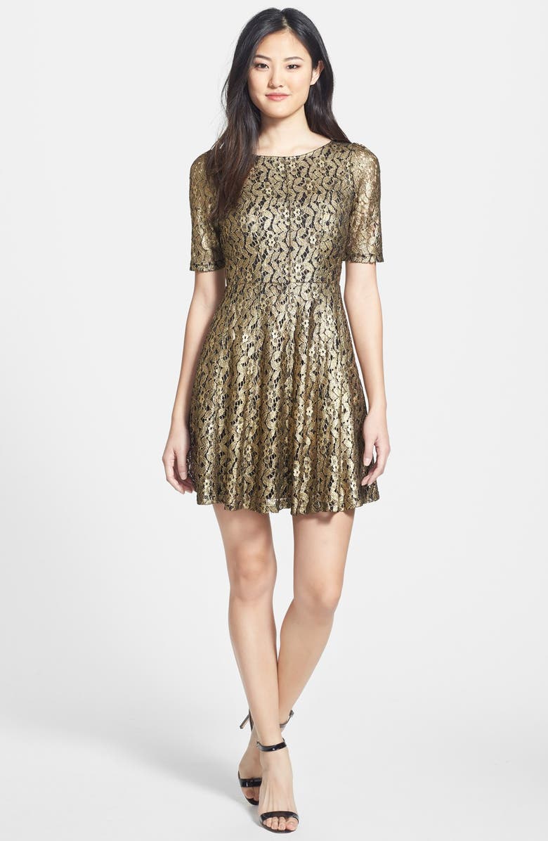 Felicity & Coco Metallic Lace Fit & Flare Dress, Alternate, color,