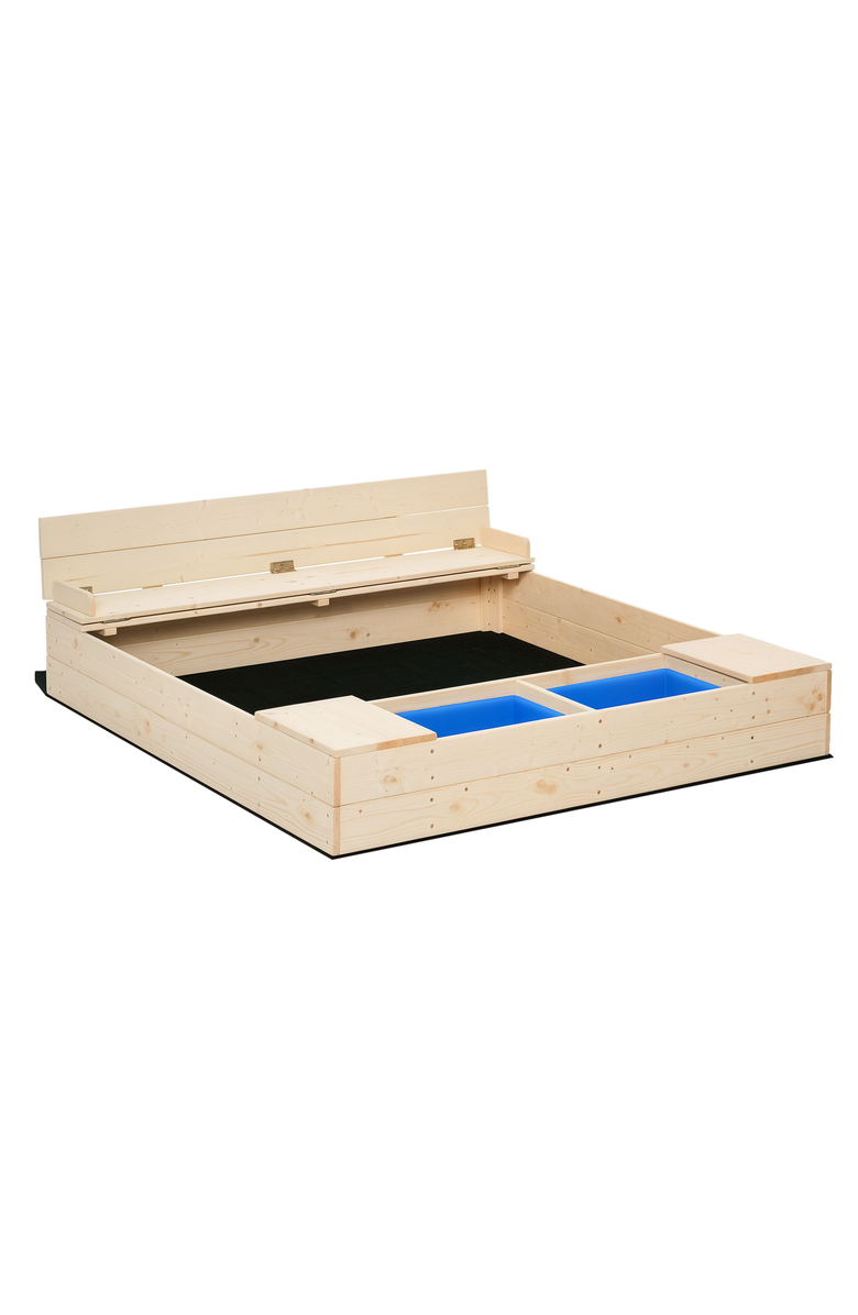 Outsunny Kids Wooden Sandbox with Foldable Bench & Plastic Boxes, Main, color, 