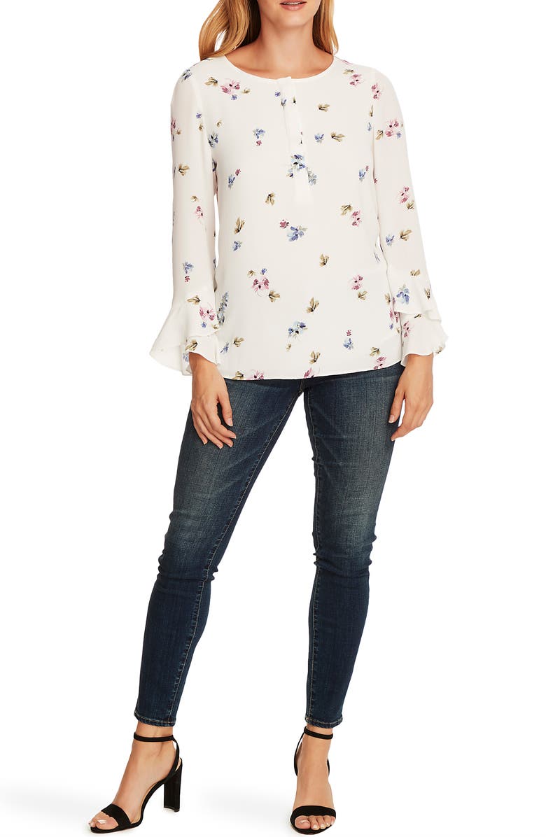 Vince Camuto Flutter Cuff Romantic Buds Blouse, Alternate, color,