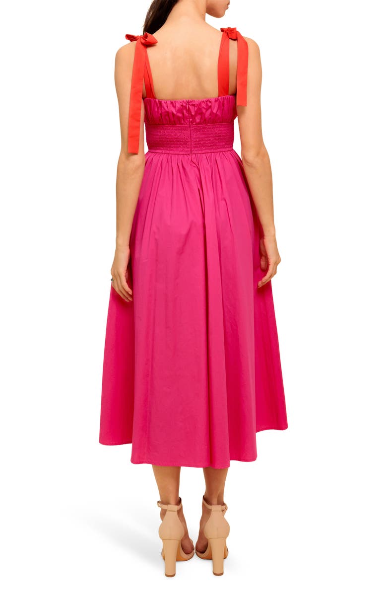 FLYING TOMATO Bow Strap Gathered Midi Dress, Alternate, color, Fuchsia