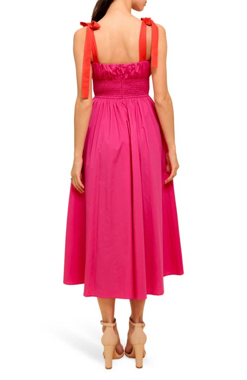 Flying Tomato Bow Strap Gathered Midi Dress In Pink