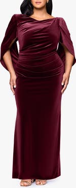 Betsy & Adam Drape Back Velvet Gown