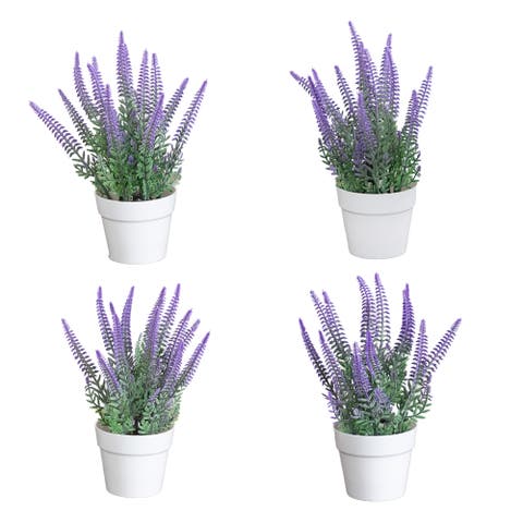 8-in Artificial Lavender Plant in White Pot - Set of 4