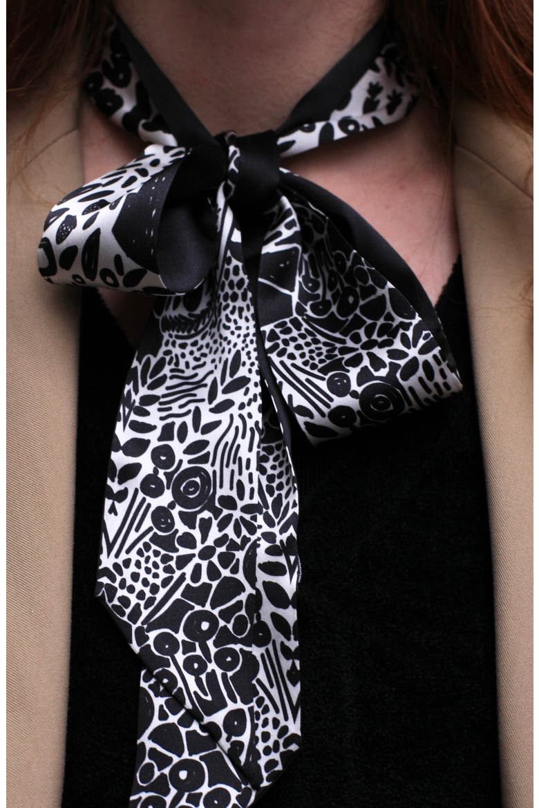 Silk Skinny Scarf Of Black Garden, Alternate, color, Black
